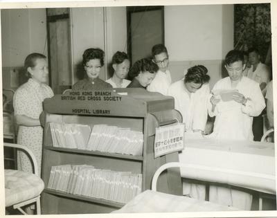 Black and white photograph of a Hospital Library Service in Hong Kong