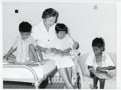 Black and white photograph of a children's home in Changi