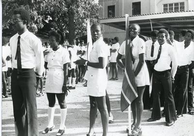 Black and white photograph of the Gambia Junior Red Cross 1970s
