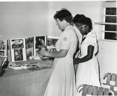 Black and white photograph of a Junior Red Cross training day at the Jamaican Red Cross