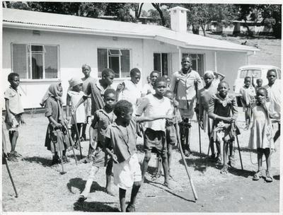 Black and white photograph of a disabled children's centre in Kenya