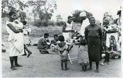 Black and white photograph of a newly established Malawi Red Cross Child Welfare Clinic at Mzuzu