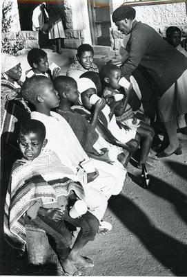 Black and white photograph of activities of the Lesotho Red Cross