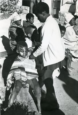 Black and white photograph of the activities of the Lesotho Red Cross