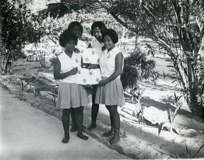 Black and white photograph of the Gilbert and Ellice Islands Junior Red Cross