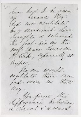 Black and white photograph of the second page of a letter from Florence Nightingale to Mr Rawlinson