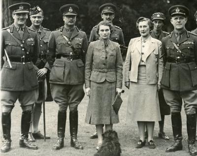 Black and white photograph of John Gort the Commander in Chief of the British Expeditionary Force with Their Royal Highnesses the Duke and Duchess of Gloucester