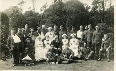Black and white photograph of Pickering Lodge Auxiliary Hospital, Timperley during the First World War