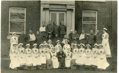 Black and white photograph of Heyesleigh hospital in Timperley during the First World War