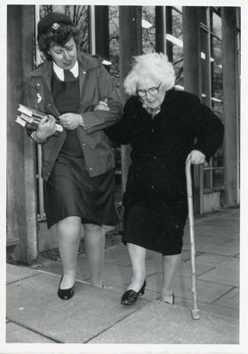Black and white photograph of community services for the elderly
