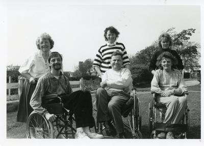 Black and white photograph of a Red Cross holiday for disabled adults