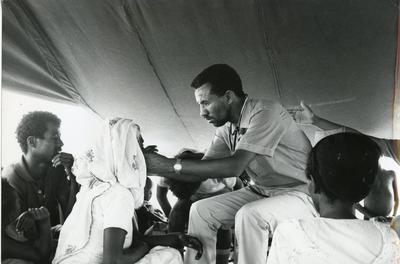 Black and white photograph of Red Cross work in Ethiopia 1974