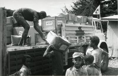 Black and white photograph of Red Cross work in Ethiopia 1978