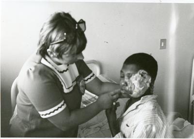Black and white photograph of Red Cross relief work in Ethiopia 1974