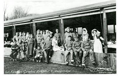 V.A.Ds and wounded soldiers at 1st Eastern General Hospital, Cambridge