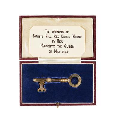 Master key used by Queen Elizabeth (later The Queen Mother) at the opening ceremony of Barnett Hill Red Cross House.