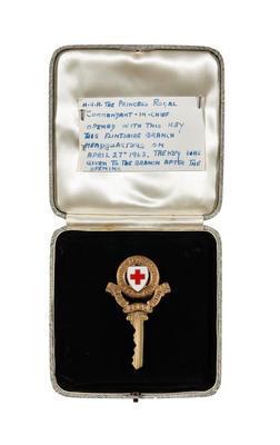 Ceremonial key used by Princess Mary at the opening ceremony of the headquarters of the Flintshire branch of the British Red Cross.
