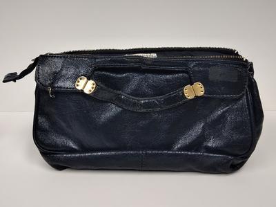 Navy blue handbag belonging to Angela Pery, Countess of Limerick