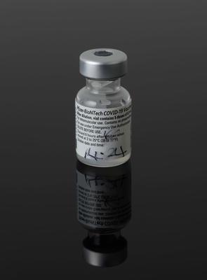 Empty vial of the Pfizer/BioNTech Covid-19 vaccine