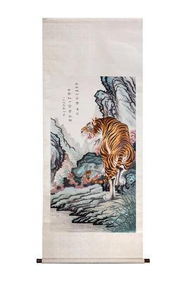 Chinese silk scroll depicting a tiger