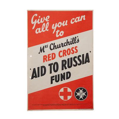 Poster promoting 'Mrs Churchill's Red Cross 'Aid to Russia' Fund Flag Day, 16 December 1941