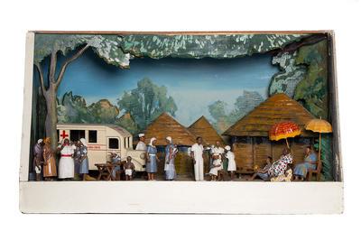 Diorama featuring the Gold Coast Branch of the British Red Cross Mobile Maternity and Child Welfare Clinic