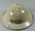 White hard hat featuring the letters ' N.H.S.R' to front and back, with soft leather interior and green chin strap