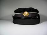 British Red Cross gabardine cap with Member's Hat badge, riband and leather strap. Named: M G Carter, Size: 6 7/8
