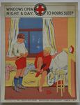 Junior Red Cross poster (signed 'Levy'): Windows Open Night and Day: 10 Hours Sleep