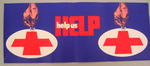 Small banner/poster: 'Help us Help'