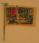 Miniature silk fundraising flag depicting nurse tending to wounded in hospital ward. Sold in aid of the Welsh National Hospital, Netley, Hants.