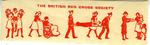 Adhesive label featuring illustrations demonstrating the first aid and welfare work of the British Red Cross.