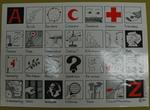 poster depicting the work of the Red Cross and Red Crescent Movement in an alphabet form