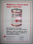 Large poster with an image of a collecting tin: 'The more you can give, the longer we can make it last. For more information, please contact British Red Cross Glamorgan Branch.'
