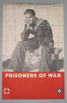 Small poster showing a (sailor) prisoner of war: 'Prisoners of war. Need your help. Send a donation to the Red Cross & St John'.