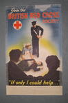 Small poster featuring a group of people in Red Cross uniform looking at a man lying on the ground: 'Join The British Red Cross Society. If Only I Could Help....'