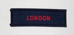 Cloth flash, red on navy blue: London