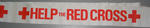 Plastic banner or sash, printed with 'Help the Red Cross' in red on white.