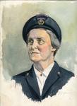 Watercolour sketch of an unidentified woman in British Red Cross outdoor uniform