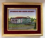 framed Myanmar Red Cross Society building, made from crushed gems