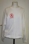 white sweatshirt with embroidered insignia