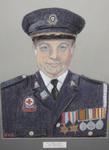 Framed pastel portrait of Mr Sidney Fenton in British Red Cross outdoor uniform.