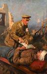 Oil painting entitled 'Medical Officer Attending the Wounded'