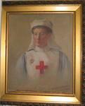 Oil painting of Miss Moore in British Red Cross uniform