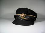 British Red Cross navy blue female gabardine cap, manufactured by Scott and Co with member's riband, hat badge and leather strap
