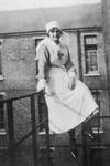 Portrait of Florence Baker at Bethnal Green Military Hospital in VAD nursing member's indoor uniform