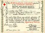 Certificate awarded to Mrs Stephen Robinson for membership of the London Ambulance Column during the First World War