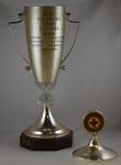 Competition cup on wooden base engraved 'Best All Round Team OSS 1984'