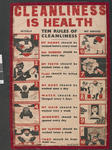 poster: 'Cleanliness is Health' illustrated with the ten rules of cleanliness