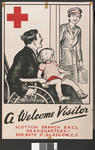 'A Welcome Visitor - Scottish Branch Red Cross visiting a 'soldier' in a wheelchair with small child on lap.